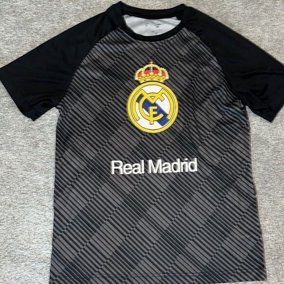 Real Madrid Lucky #7 Charcoal Gray Black Steelplate pattern T-Shirt Jersey M - Picture 1 of 4